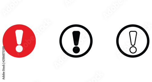 Three exclamation mark in red, solid black, and outline