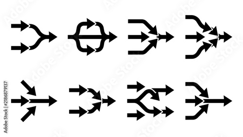 Black merging and splitting arrows vector collection