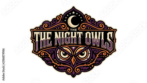 Vintage Ornamental Badge Logo Design Featuring An Owl Motif