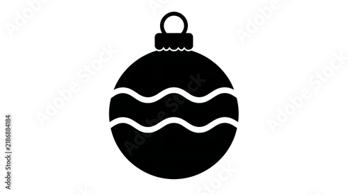 Black vector silhouette of a round Christmas bauble ornament with wavy line patterns