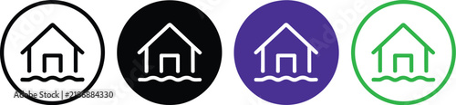 House icon set representing flood damage in four styles
