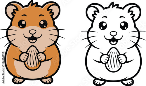 Hamster illustration set featuring color and line art designs
