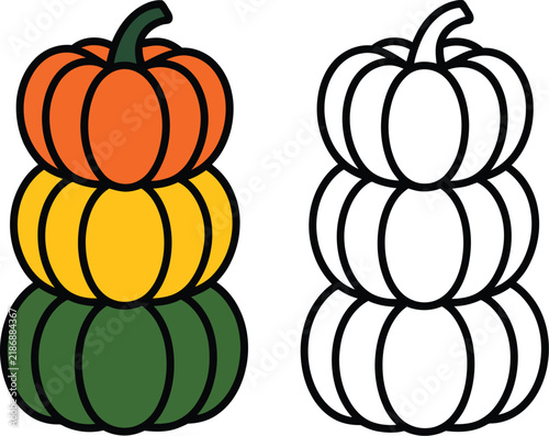 Pumpkin graphic design featuring colorful stacked harvest gourds