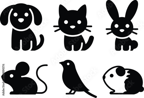 Animal icon set featuring simple black silhouette shapes