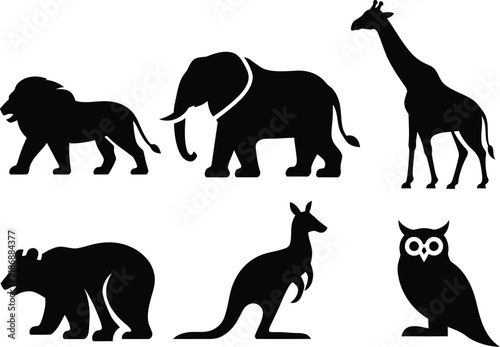Animal silhouette set showing various wild creature profiles