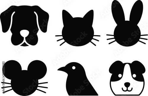 Animal icon set featuring simple silhouettes of different pet heads