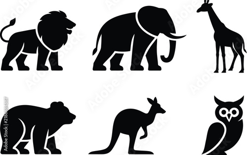 Animal icon pack depicting various wildlife silhouette figures