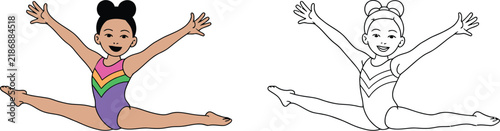Gymnast icon illustration depicting child athlete performing split