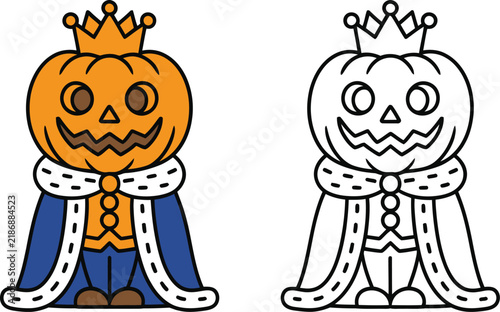 Pumpkin icon character design as royal king in cape with character
