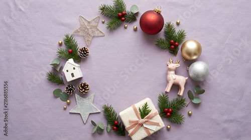 Festive holiday decorative arrangement with ornaments