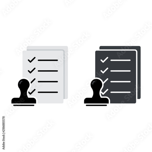 Document Checklist Icons with Official Rubber Stamp Set