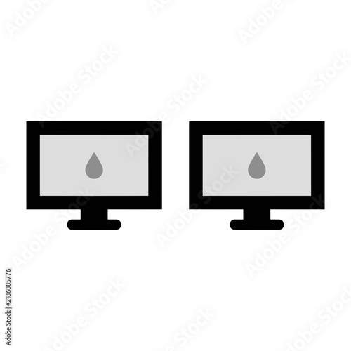 Two computer monitors with water drop icons on screen side by side technology concept