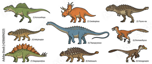 Foto Illustration of Various Dinosaur Species Isolated