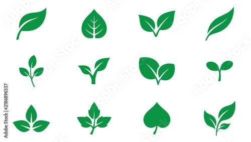 Green Leaf Vector Icon Set Eco Botanical Nature Logo Design