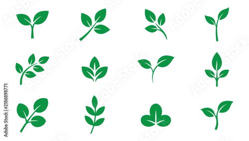 Green Leaf Sprout Vector Icon Set Plant Shoot Logo Design