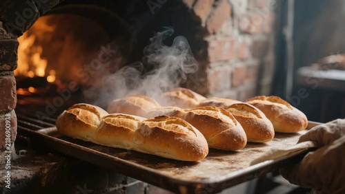 Artisan French Baguette Bread Fresh from Wood Fired Brick Oven