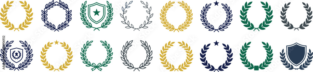 Fototapeta premium Laurel Wreath and Shield Emblem Collection with Classic Award, Victory, Achievement and Sports Badge Designs