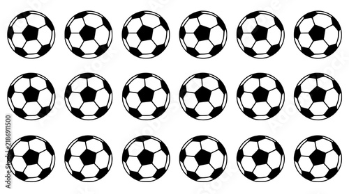 Symmetrical vector illustration of a soccer ball pattern set with simple line art design featuring line art, illustrations, graphic resources with vector and design elements