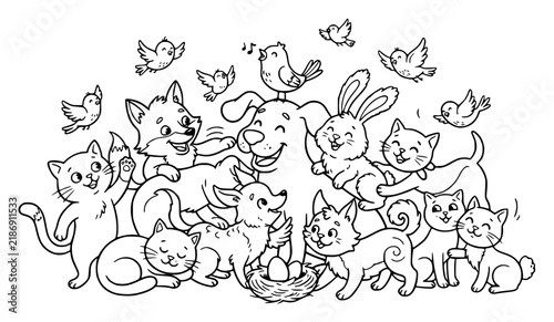 Playful black and white line art illustration of a group set with simple line art design featuring sketches, drawings, vector graphics with minimalist and simple illustrations