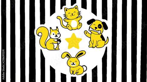 Vector illustration of a playful scene featuring a group set with simple line art design featuring outline, illustration, graphic elements with clean design and vector art