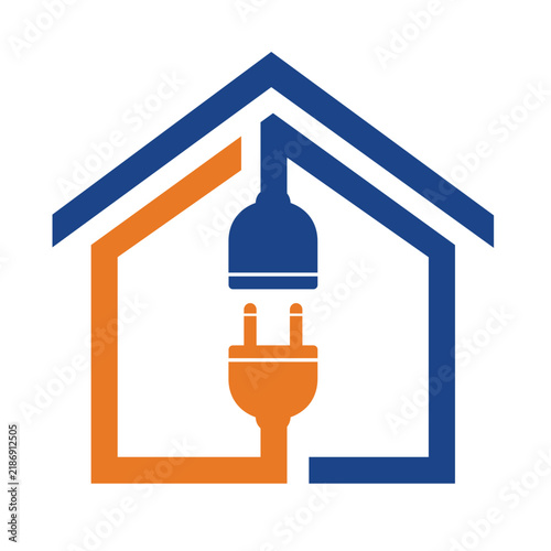 Electric Plug Wire Cable with House, Home Electricity Installation logo design