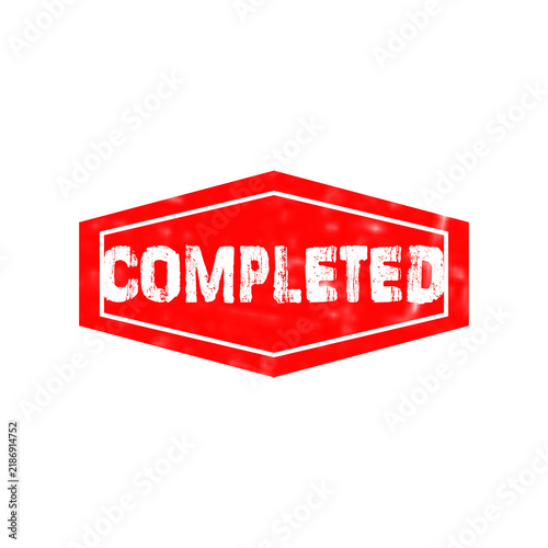 Red rubber stamp with the word completed inside a hexagon shape for official business and office paperwork
