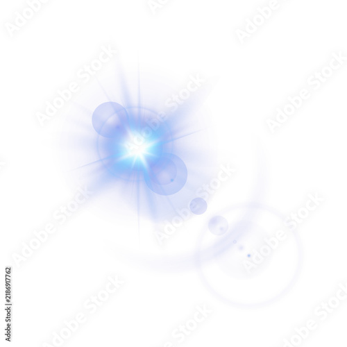 Canvastavla Bright light flare with lens reflections and radial beams on transparent backgro