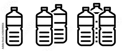 ペットボトル1本・2本・3本のベクターアイコンセット 防災・非常用飲料水