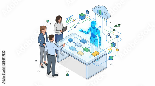 Team Collaborating With Digital Cloud Technology.