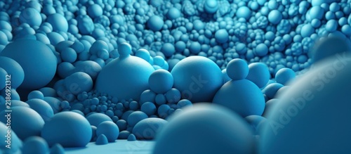 Abstract Blue Spheres Cluster Macro Background.