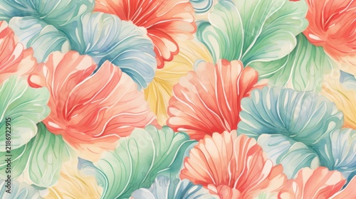 Vibrant Watercolor Floral Pattern Seamless Background.