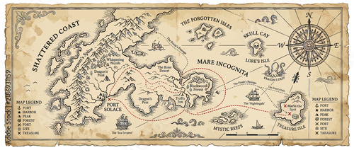 Vintage Fantasy World Map Illustration
