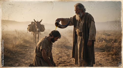 Prophet Samuel Anointing Saul as First King of Israel at Sunrise