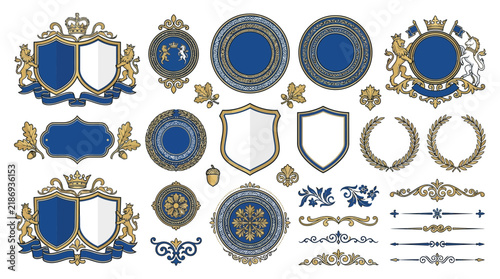 Heraldic Emblems, Crests, and Ornaments - Vector Icons