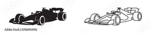 Isometric modern formula racing car silhouette and line contour set for championship logo and sport banner.