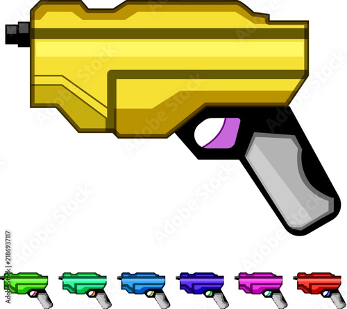 Foto Red toy blaster with gray handle and blue trigger in cartoon vector style, playf