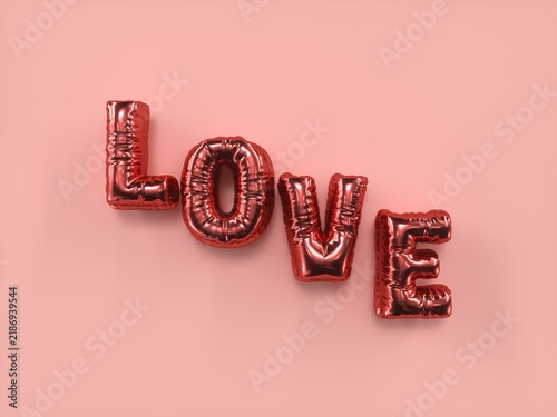 Red foil love balloon letters on pink background