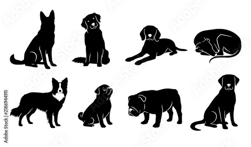Relaxing Dog Silhouette Collection Isolated Black Vector EPS 10
