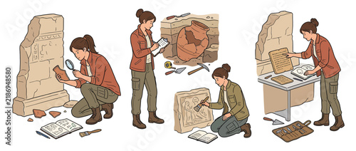 Bild auf Leinwand Archaeologist excavating ancient ruins and artifacts