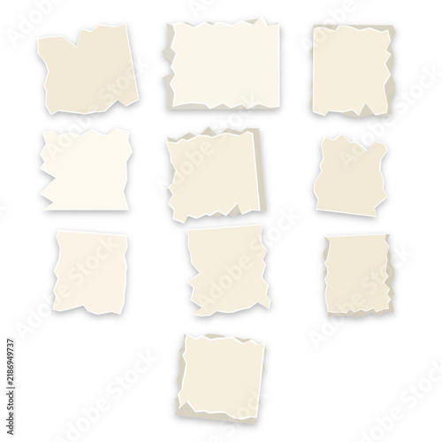 Quadro su tela Collection of blank cream colored square paper scraps with torn edges as transpa