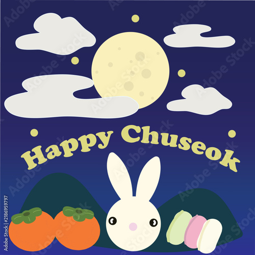 Happy Chuseok Korean Holiday Illustration with Moon Rabbit