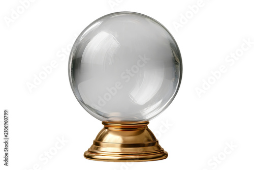 Crystal ball on a golden base for fortune telling and mystical themes, isolated on transparent background