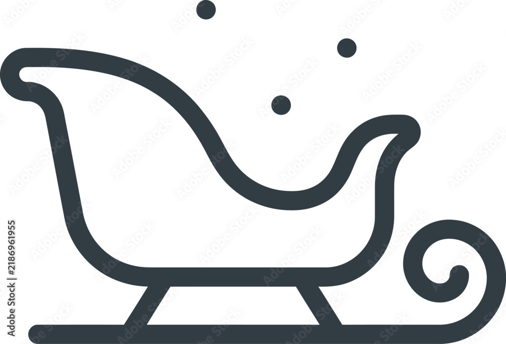 Fototapeta premium Minimalist line art depiction of an old fashioned sleigh featuring elegant decorative swirls and delicate snow details set against a clean white backdrop