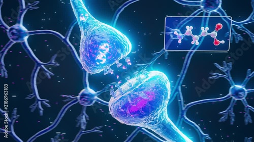 Conceptual 3D animation of GABA neurotransmission in neurons