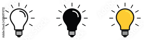 Light bulb icon set. Idea icon. Lamp concept. Light bulb, isolated in modern outline, flat, and colored design. Vector illustration