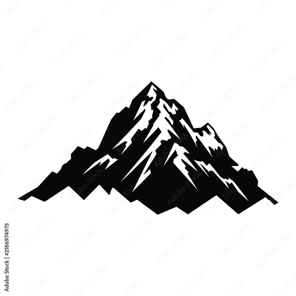 Fototapeta premium Mountain silhouette vector icon. Rocky peaks. Mountains ranges. Black and white mountain icon vector for logo