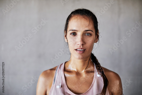 Canvastavla Fitness, portrait and woman outdoor with pride, keeping fit and wellness hobby on weekend break