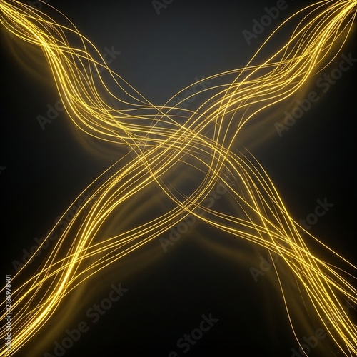 Crisscross glowing yellow light waves over black.