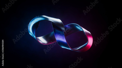 Infinity symbol made of metallic, color-shifting ribbon