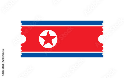 North Korea Flag Ticket Template with Perforated Edges
